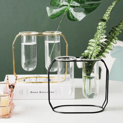 China Corrosion Resistance Decorative Clear Glass DoubleTube Minimalist Test Tube Vases for sale