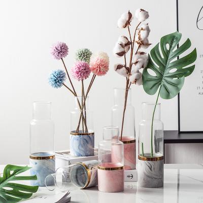 China Corrosion Resistance Homedecor Desktop Ornaments Cement Flower Vase Glass Vase With Marble Ceramic Stand Electroplate for sale