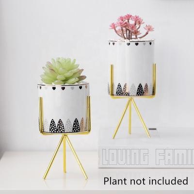 China Corrosion Resistance INS Nordic Style Cylinder Flower Pots Planter Vase Iron Frame Small For Succulent Plants for sale