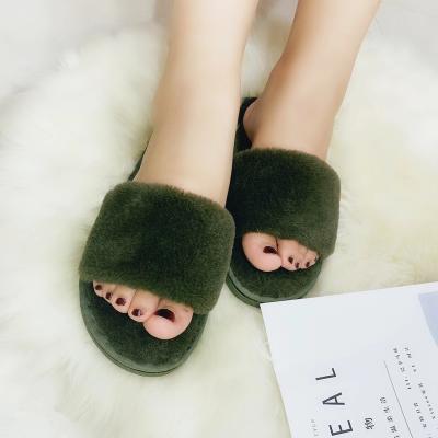 China Damping Open Toe Slide Slippers Faux Fur Street Fashish Slippers for sale