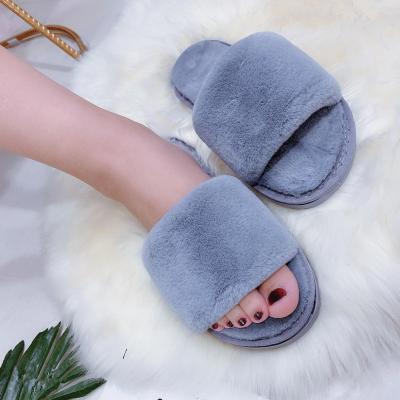 China Cushioning Warm Ladies Faux Fur Slippers Shoes Female Home Open Toe Shoes Women Slippers Plush for sale