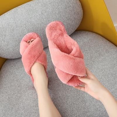 China Cushioning Fur Open Toe Lady Indoor Slippers Wholesale Slippers Faux Plush Shoes Unique Soft Fur Indoor Slippers for sale