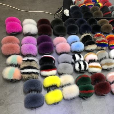 China 2021 real large fluffy women's fox fur sandals wholesale cushioning slips slippers for sale