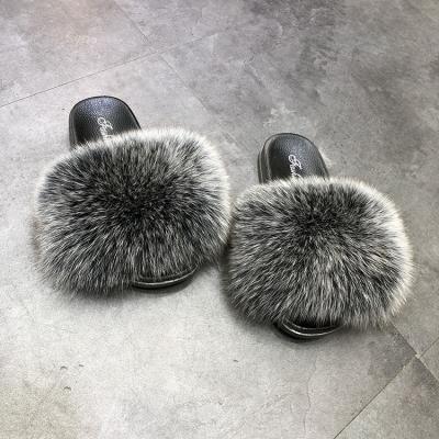 China Cushioning 2021 Customize Latest Fashion Party Fox Fur Indoor Slippers for sale