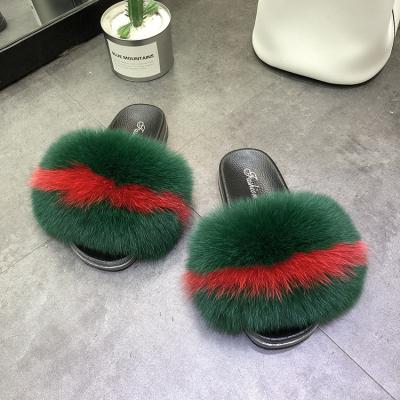 China Cushioning 2021wholesale real women luxurury colorful fox fur slides for sale