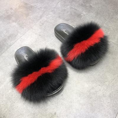 China Cushioning 2021mommy and me summer fox fur fluffy slides for sale