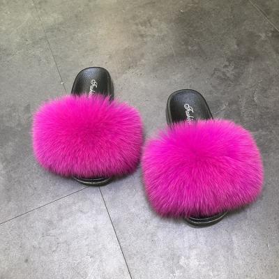 China 2021 wholesale fluffy women's real big fox fur cushioning slips slippers for sale