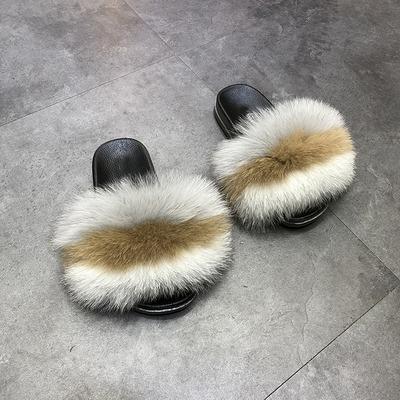 China Cushioning fur indoor slippers purple fur slides women house fur slides for sale