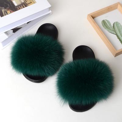 China Wholesale Fur Slippers Raccoon Fur Cushioning Slips Fluffy Fur Slides for sale