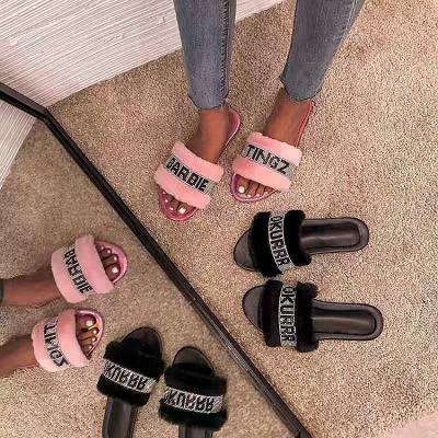 China China Women's Cheap Wholesale Custom Made Link Dye Platform Faux Stone Fur Cushioning Slips Slippers for sale