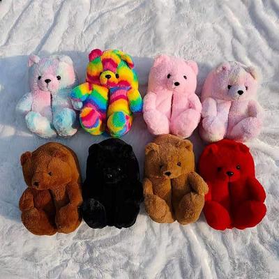 China Damping Wholesale Women's One-size Cute Bear Fur Slippers Cute Multicolor Furry Slippers for sale