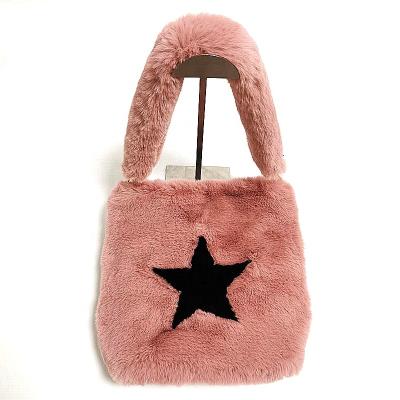 China Cute Winter Fashion Lady Bag Faux Fur Tote Bag Star Profile Wallet Handle for sale