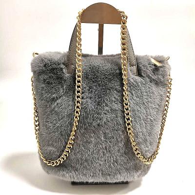 China Wholesale Fashion Affordable Women's Faux Fur Wallet Handbag Lady Metal Chain Messenger Bag Handle for sale