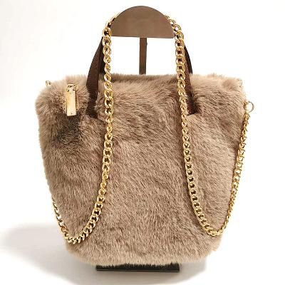 China Metal Cross Chain Clip Handle Shoulder Top Coin Purse Cross - Body Faux Fur Lady Bag for sale