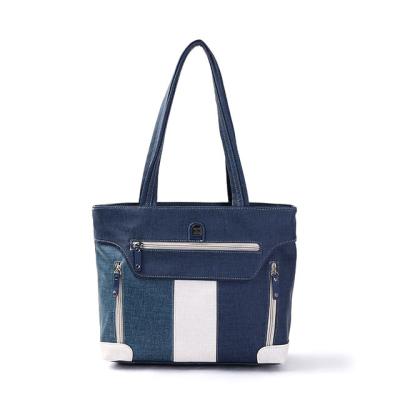 China Fashion European Italian design brand style casual women's denim blue simple shoulder bag style shoulder bag PU zipper leather wild simple leather wholesale for sale