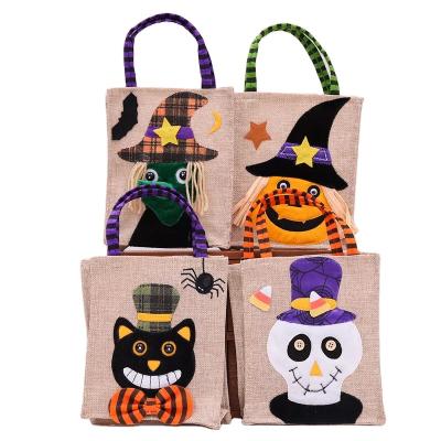 China 2022 Newest Jute Jute Cartoon Dress Up Bag Creative Children's Gift Witch Pumpkin Halloween Decoration Items Candy Canvas Bag for sale