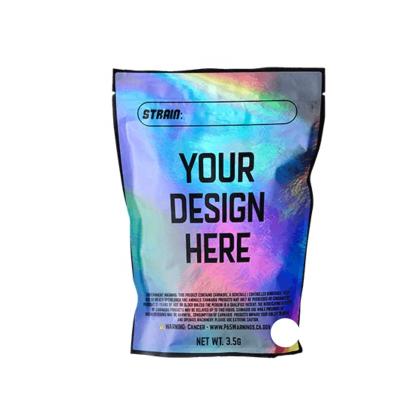 China 350mg 700mg Disposable Custom Printed Holographic Smell Proof Die Cut Backing Formed Aluminum Foil Bag Ziplock Up Pouch Mylar Bags Packaging for sale