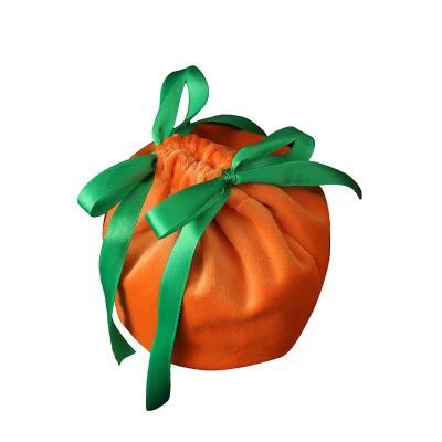 China Promotion Customized Round Bottom 10X13.5cm Halloween Candy Bags Pumpkin Elk Devil Gift Basket Velvet Candy Bags For Kids Party for sale