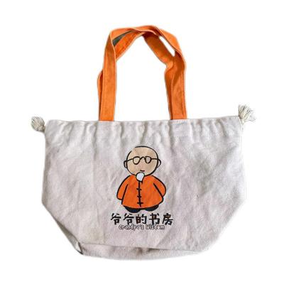 China OEM Gift Drawstring Cotton Handled Tote Bag With String Custom Canvas With Logo Printed Promotional Shopping Bag for sale