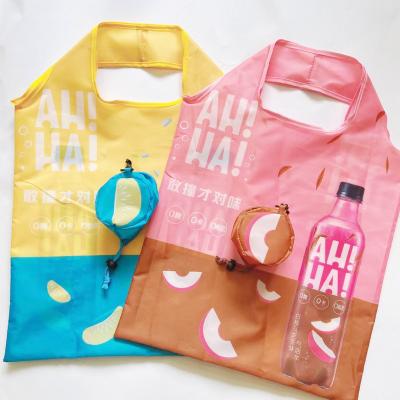 China RPET Folding Factory Digital Printing Folding 190t Round Ball Shaped Grocery Nylon Polyester Foldable Shopping Bag for sale