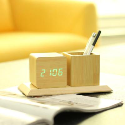 China Multifuntional Desktop Pen Holder With Digital Alarm Clock Date Temperature Time For Home And Office Use for sale