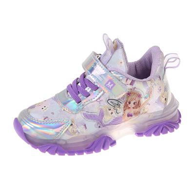 China New fashion thermal children's cartoon mermaid leather princess shoes girls' sports shoes lighting up shoes for sale