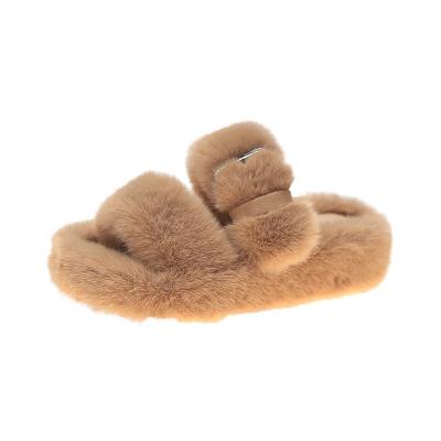 China 2021 fluffy slippers woman home slippers women women fashion trend plush soft bottom fur indoor slippers for sale