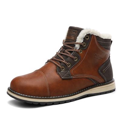 China Low Price Fashion Work Plush Platform Sneaker Men Genuine Leather Warm Boots Non-slip/Durable Men Shoes for sale