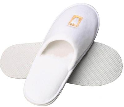 China OEM Logo Wholesale Cheap Disposable White Home Hotel Spa Displacement Guest Bedroom EVA Sole Hotel Slippers for sale