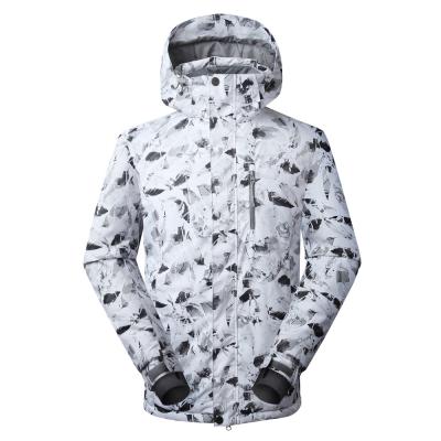 China High Quality Outdoor Winter Wear Skiing Men Anti-UV Waterproof Feather Pattern Snow White Black Jackets for sale