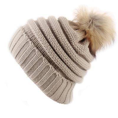 China COMMON Simple Jacquard Knit Hat Fur Pompom Knitted Beanie Winter Thicken Warm Hat for sale