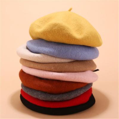 China COMMON 15 Solid Colors Fahion Winter Women's Wool Felt Cashmere French Girl's Beret Hat for sale