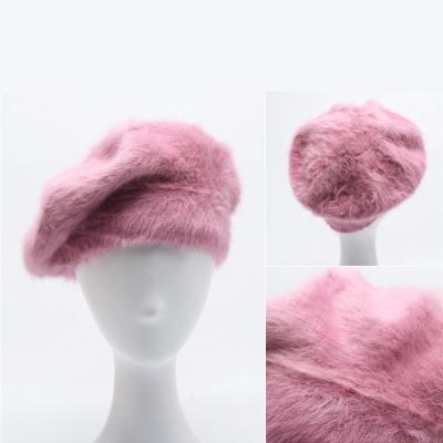 China 2020 New Design Rabbit Fur Custom Animal Fur Women's Dobby Fashion Knitted Beret Felt Hat Winter for sale