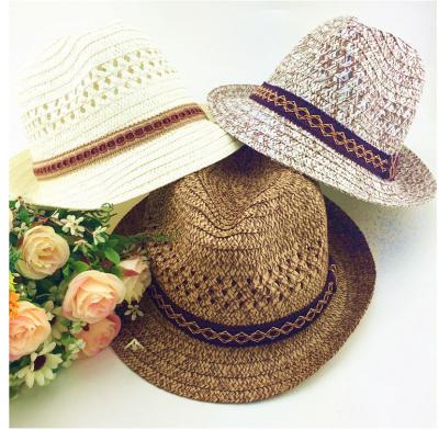 China Bulk Man Straw Cowboy Sunshade Hats For Cavity Ribbon Summer Newcomer Holiday Character Wholesale Raffia Hat Adult for sale