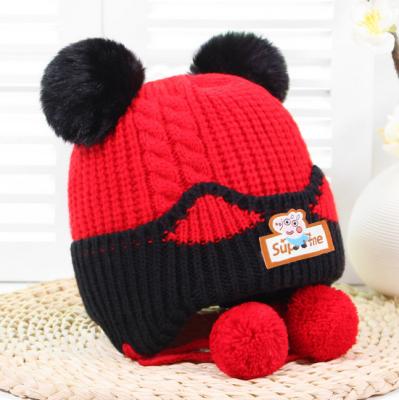 China Wholesale Warm Outdoor Winter Fashion Funny Children Kid Knitted Earflap Animal Ski Baby Hat With Pom Pom Ear for sale