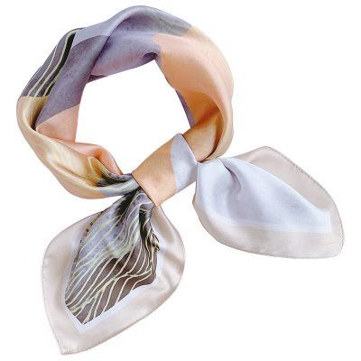 China Custom Summer Square Scarf Breathable Logo Print Artificial Silk Square Scarf For Woman for sale