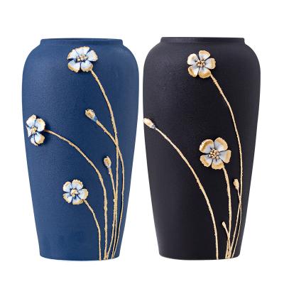 China New Chinese style modern creative ceramic floor vase dry flower floral living room decoration soft light large for sale