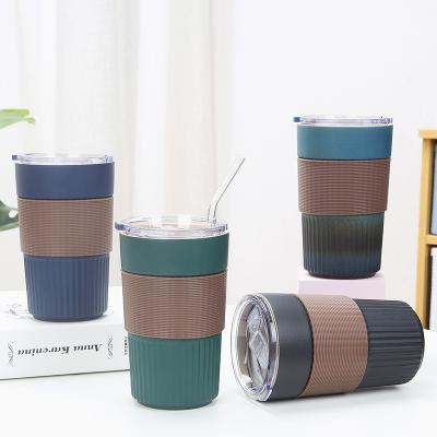 China 500ML Viable Stoneware Accompanying Coffee Mug Large Capacity Water Cup With Lid And Straw Creative Vehicle-supported Mug Gift Custom Logo for sale