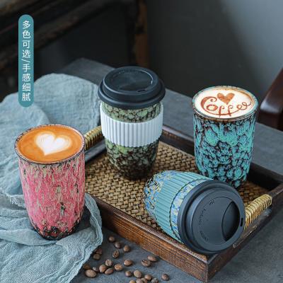 China Viable European Style 400ML Ceramic Coffee Mug With Latte Large Capacity Tumbler Mug Silicone Cover Insulation Sleeve Water Custom Logo for sale