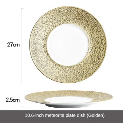 China Viable Ceramic Gold European Cake Pasta Plate Meteorite Pattern Maker Hotel Restaurant Restaurant Straw Hat Premium Dish for sale