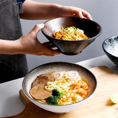 China Factory direct sales cap salad instant noodle bamboo bowl Japanese ceramic big soup viable ramen bowl for sale