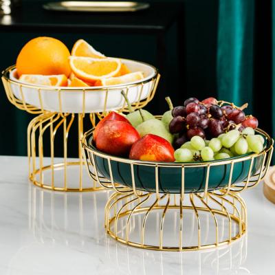 China Nordic Creative Living Room Dim Sum Living Room Ceramic Dish Living Room Nordic Creative Ceramic Dessert Table Wrought Iron Hotel Dish Large Fruit Bowl for sale