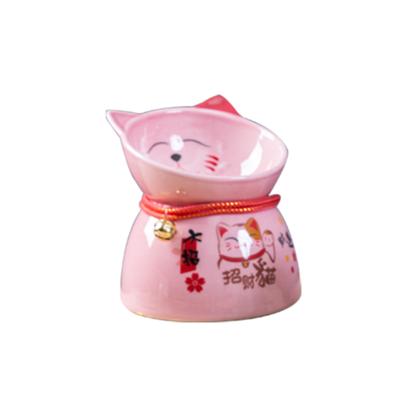 China Viable Lucky Cat Pet Feeding High Foot Pad Cervical Thorn Cat Bowl Food Utensils Oblique Mouth Heightening Bowl for sale