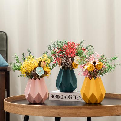 China Modern Nordic ceramic simple creative living room decoration dry flower arrangement of origami vase for sale