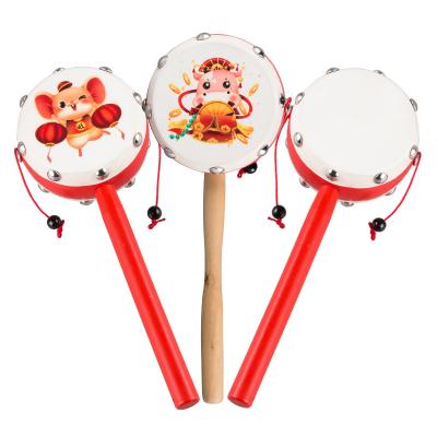 China WHIP Rattle Baby Toys Can Bite Baby Wooden Sheepskin Hand Crank Newborn Boys and Girls Rattle Drum for sale