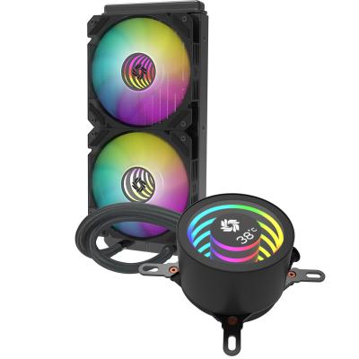 China Computer Case Lens Temperature Display Mirror PC Infinite Water Cooler, RGB Light Efficiency Fan and Pump Head for sale