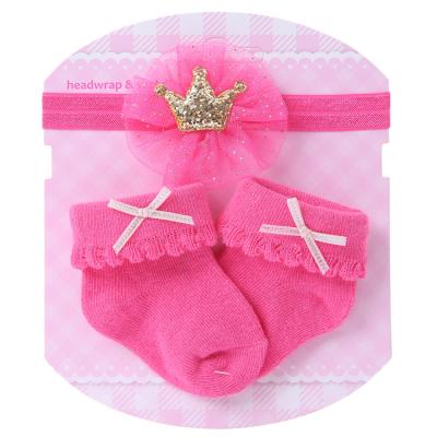 China Breathable Newborn Baby Hair-ties Bangs Baby Hair Accessories Gift Sets Socks With Hair Band Set for sale