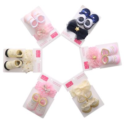 China 2021 New Trends Breathable Wholesale Custom Logo Baby Socks And Hair Band For Newborn Girls for sale