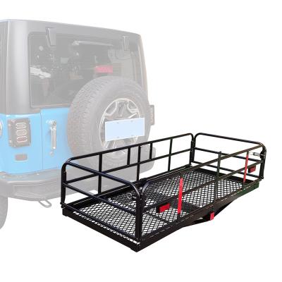 China Trailer Parts 500 Pounds Black Steel Foldable Camping Suv Cart Moving Rack Back Luggage Truck Folding Rear Mounted Car Hitch Cargo Carrier for sale