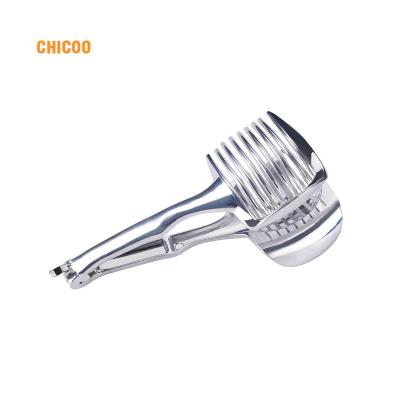 China Universal Aluminum Alloy Viable Cutter Handheld Round Slicer for Fruit Tongs Onion Easy Slicing Holder Kiwi Fruits Vegetable Tools for sale